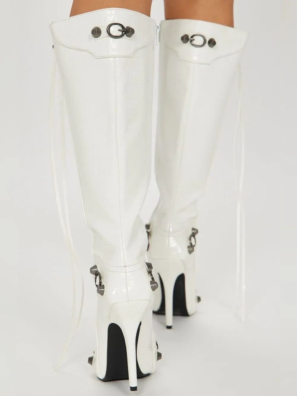 (ST1-6076) Women's White Knee - High Pointed Stiletto Boots Sz 10 - Picture 15 of 17